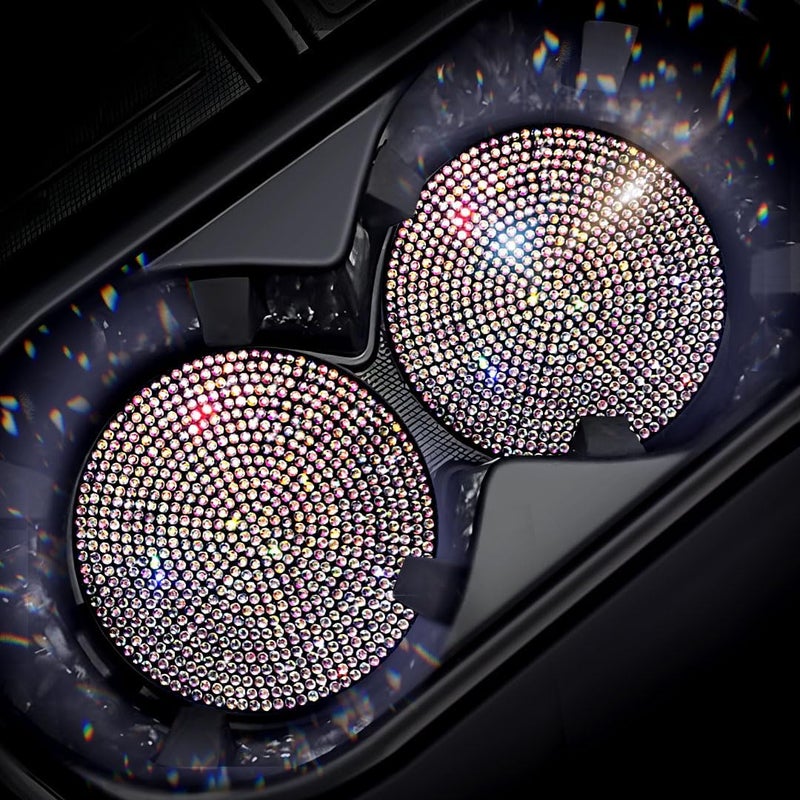 Murimt 2 PCS Universal Vehicle Bling Cup Holder Insert Coaster Car Interior Accessories,2.75 inch Silicone Anti Slip Crystal Rhinestone Car Coaster(Colorful) - Image 1